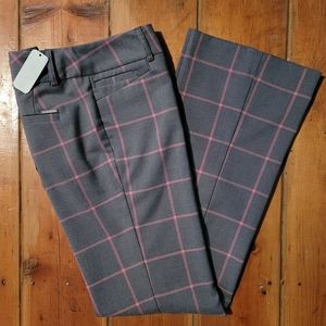 NWT NY&Co Trousers Stretchy Straight Leg Gray Pink Plaid Stripes Pants Sz 2